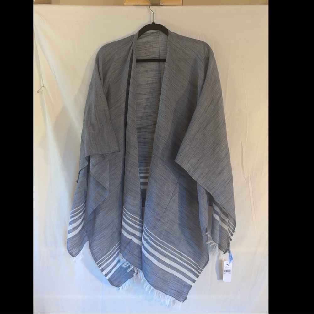 Tommy Bahama Linen Chambray Blue Striped Lightweight Wrap Scarf NWT